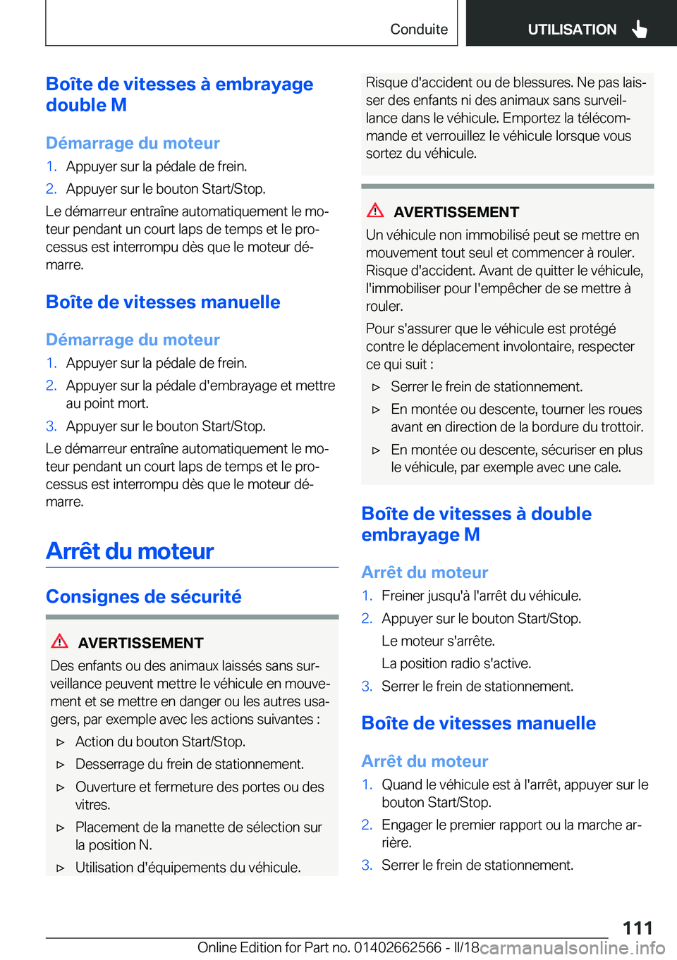 BMW M2 2018  Notices Demploi (in French) �B�o�