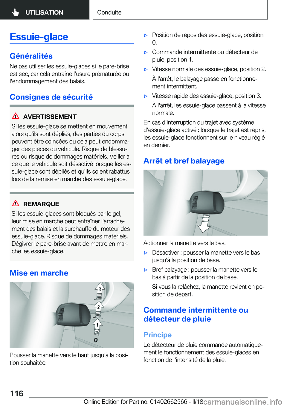 BMW M2 2018  Notices Demploi (in French) �E�s�s�u�i�e�-�g�l�a�c�e
�G�é�n�é�r�a�l�i�t�é�s�N�e� �p�a�s� �u�t�i�l�i�s�e�r� �l�e�s� �e�s�s�u�i�e�-�g�l�a�c�e�s� �s�i� �l�e� �p�a�r�e�-�b�r�i�s�e�e�s�t� �s�e�c�,� �c�a�r� �c�e�l�a� �e�n�t�r�a�î�