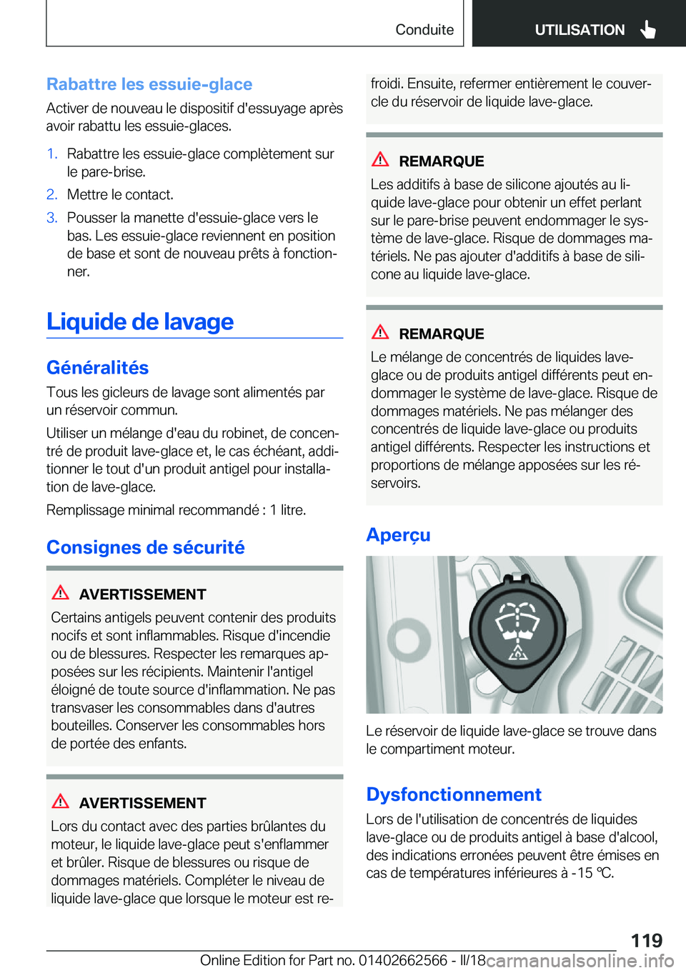 BMW M2 2018  Notices Demploi (in French) �R�a�b�a�t�t�r�e��l�e�s��e�s�s�u�i�e�-�g�l�a�c�e
�A�c�t�i�v�e�r� �d�e� �n�o�u�v�e�a�u� �l�e� �d�i�s�p�o�s�i�t�i�f� �d�'�e�s�s�u�y�a�g�e� �a�p�r�è�s
�a�v�o�i�r� �r�a�b�a�t�t�u� �l�e�s� �e�s�s�u�