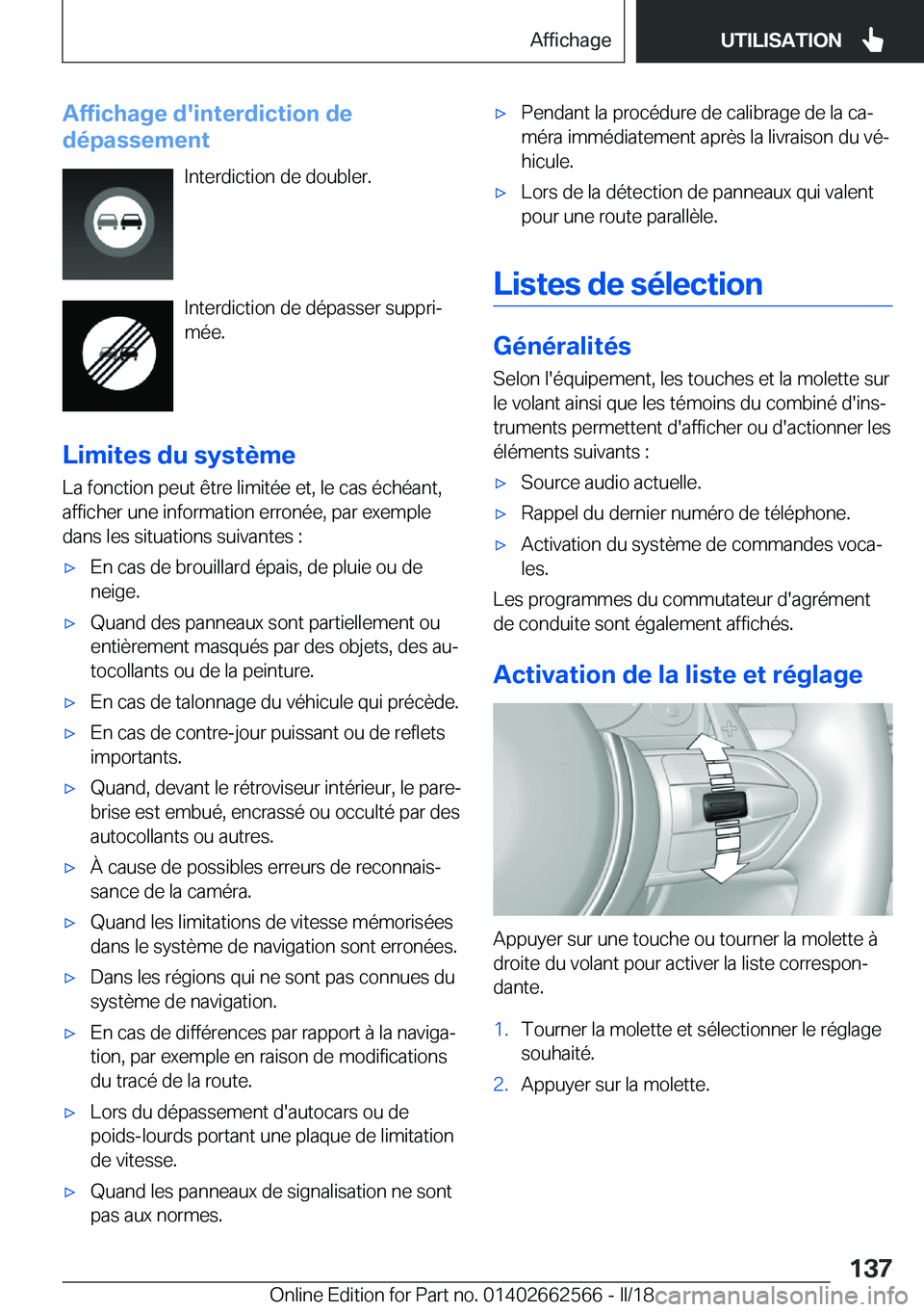 BMW M2 2018  Notices Demploi (in French) �A�f�f�i�c�h�a�g�e��d�'�i�n�t�e�r�d�i�c�t�i�o�n��d�e
�d�é�p�a�s�s�e�m�e�n�t
�I�n�t�e�r�d�i�c�t�i�o�n� �d�e� �d�o�u�b�l�e�r�.
�I�n�t�e�r�d�i�c�t�i�o�n� �d�e� �d�é�p�a�s�s�e�r� �s�u�p�p�r�ij
�m