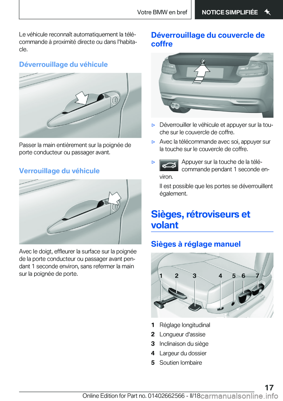 BMW M2 2018  Notices Demploi (in French) �L�e� �v�é�h�i�c�u�l�e� �r�e�c�o�n�n�a�î�t� �a�u�t�o�m�a�t�i�q�u�e�m�e�n�t� �l�a� �t�é�l�éj�c�o�m�m�a�n�d�e� �