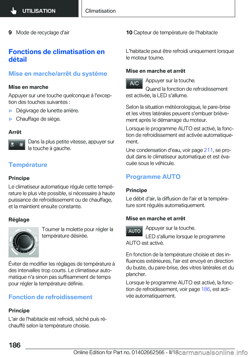 BMW M2 2018  Notices Demploi (in French) �9�M�o�d�e� �d�e� �r�e�c�y�c�l�a�g�e� �d�'�a�i�r�1�0�C�a�p�t�e�u�r� �d�e� �t�e�m�p�é�r�a�t�u�r�e� �d�e� �l�'�h�a�b�i�t�a�c�l�e�F�o�n�c�t�i�o�n�s��d�e��c�l�i�m�a�t�i�s�a�t�i�o�n��e�n
�d�é�