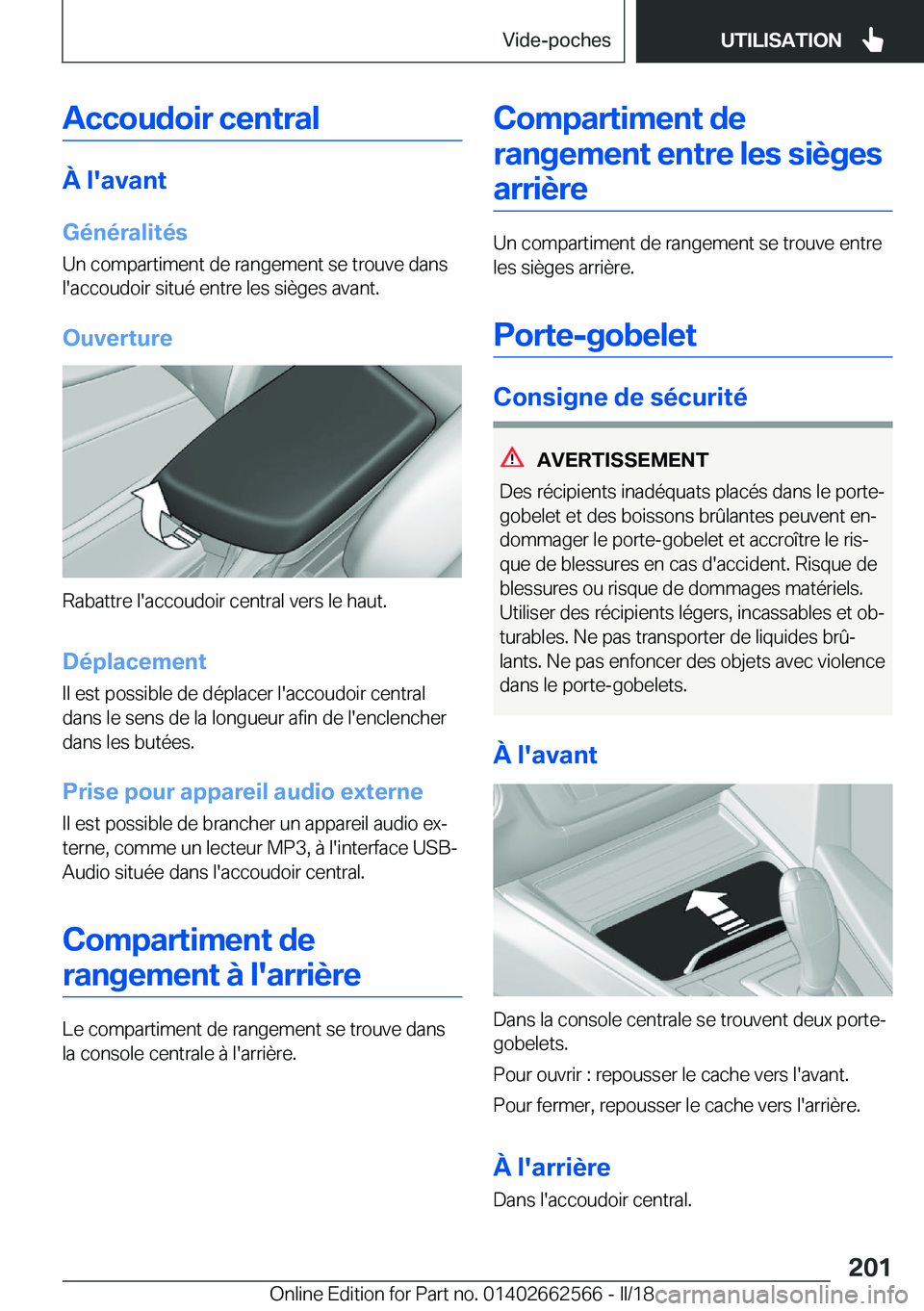 BMW M2 2018  Notices Demploi (in French) �A�c�c�o�u�d�o�i�r��c�e�n�t�r�a�l
�