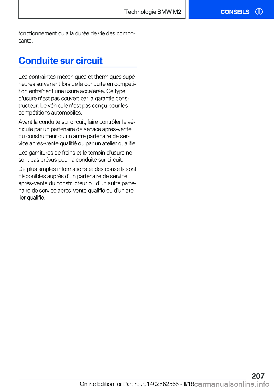 BMW M2 2018  Notices Demploi (in French) �f�o�n�c�t�i�o�n�n�e�m�e�n�t� �o�u� �