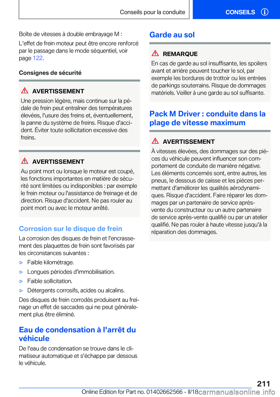 BMW M2 2018  Notices Demploi (in French) �B�o�î�t�e� �d�e� �v�i�t�e�s�s�e�s� �