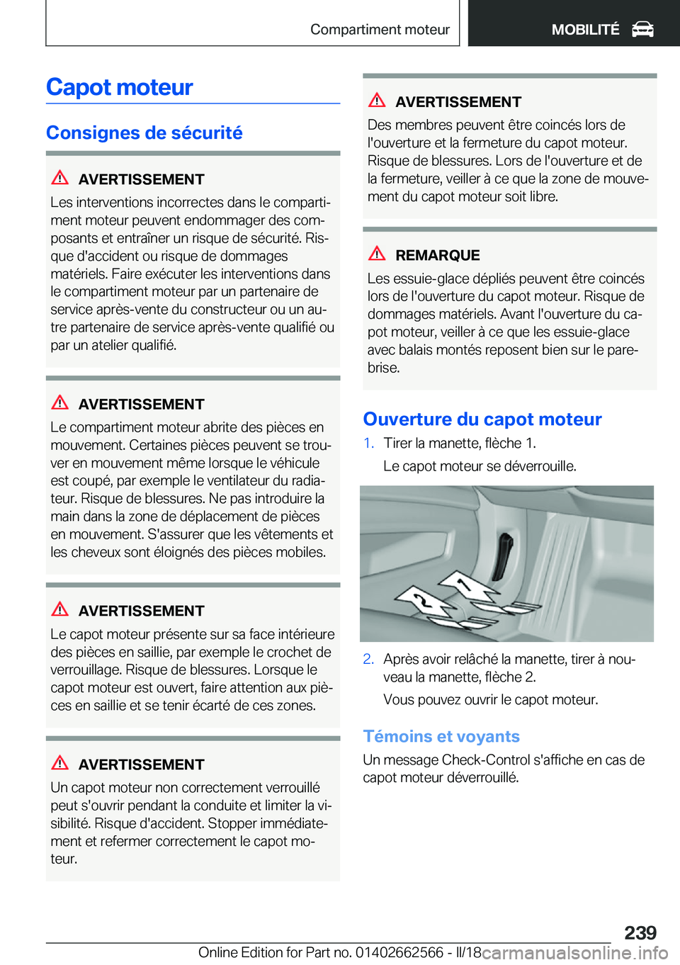 BMW M2 2018  Notices Demploi (in French) �C�a�p�o�t��m�o�t�e�u�r
�C�o�n�s�i�g�n�e�s��d�e��s�é�c�u�r�i�t�é
�A�V�E�R�T�I�S�S�E�M�E�N�T
�L�e�s� �i�n�t�e�r�v�e�n�t�i�o�n�s� �i�n�c�o�r�r�e�c�t�e�s� �d�a�n�s� �l�e� �c�o�m�p�a�r�t�ij
�m�e�n�t