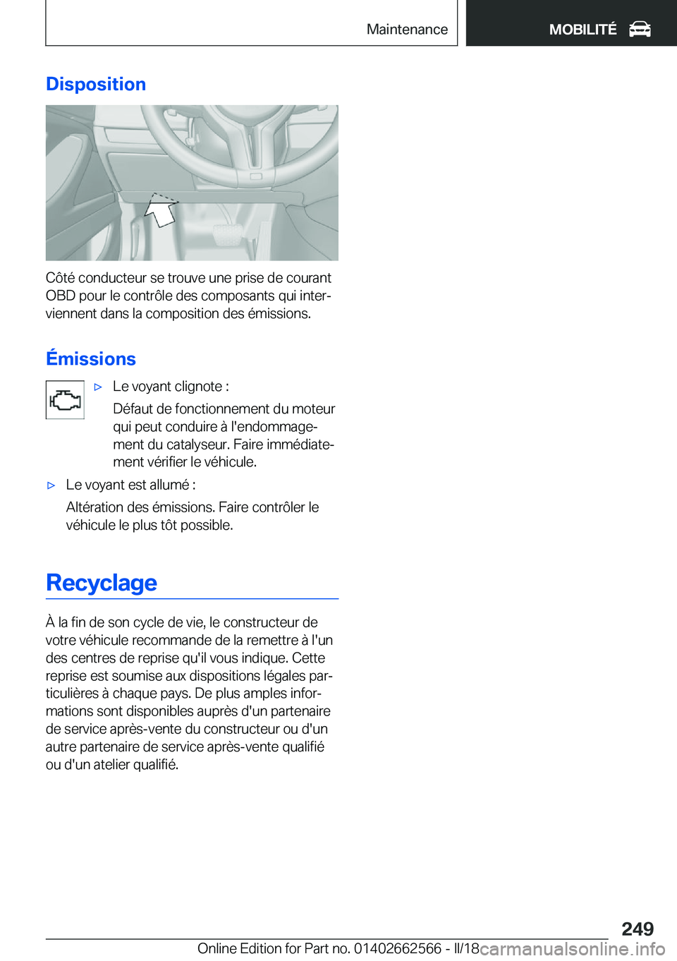 BMW M2 2018  Notices Demploi (in French) �D�i�s�p�o�s�i�t�i�o�n
�C�