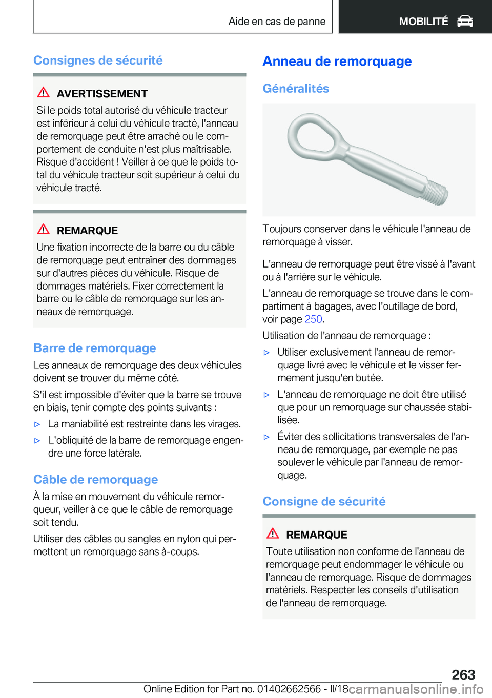 BMW M2 2018  Notices Demploi (in French) �C�o�n�s�i�g�n�e�s��d�e��s�é�c�u�r�i�t�é
�A�V�E�R�T�I�S�S�E�M�E�N�T
�S�i� �l�e� �p�o�i�d�s� �t�o�t�a�l� �a�u�t�o�r�i�s�é� �d�u� �v�é�h�i�c�u�l�e� �t�r�a�c�t�e�u�r
�e�s�t� �i�n�f�é�r�i�e�u�r� �