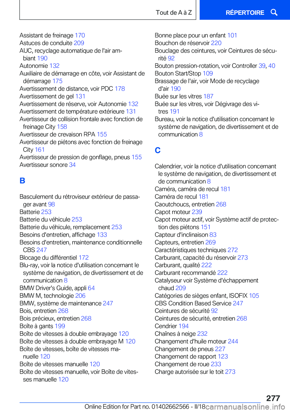 BMW M2 2018  Notices Demploi (in French) �A�s�s�i�s�t�a�n�t� �d�e� �f�r�e�i�n�a�g�e� �1�7�0� 
�A�s�t�u�c�e�s� �d�e� �c�o�n�d�u�i�t�e�  �2�0�9� 
�A�U�C�,� �r�e�c�y�c�l�a�g�e� �a�u�t�o�m�a�t�i�q�u�e� �d�e� �l�'�a�i�r� �a�mj �b�i�a�n�t�  �