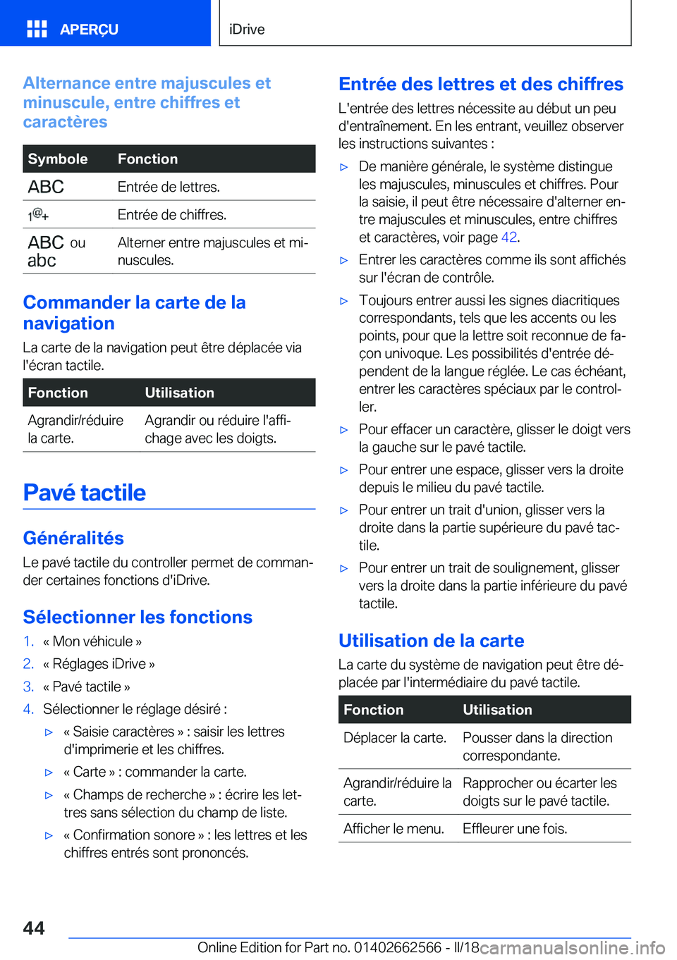 BMW M2 2018  Notices Demploi (in French) �A�l�t�e�r�n�a�n�c�e��e�n�t�r�e��m�a�j�u�s�c�u�l�e�s��e�t
�m�i�n�u�s�c�u�l�e�,��e�n�t�r�e��c�h�i�f�f�r�e�s��e�t
�c�a�r�a�c�t�è�r�e�s�S�y�m�b�o�l�e�F�o�n�c�t�i�o�n� �E�n�t�r�é�e� �d�e� �l�e�t�t