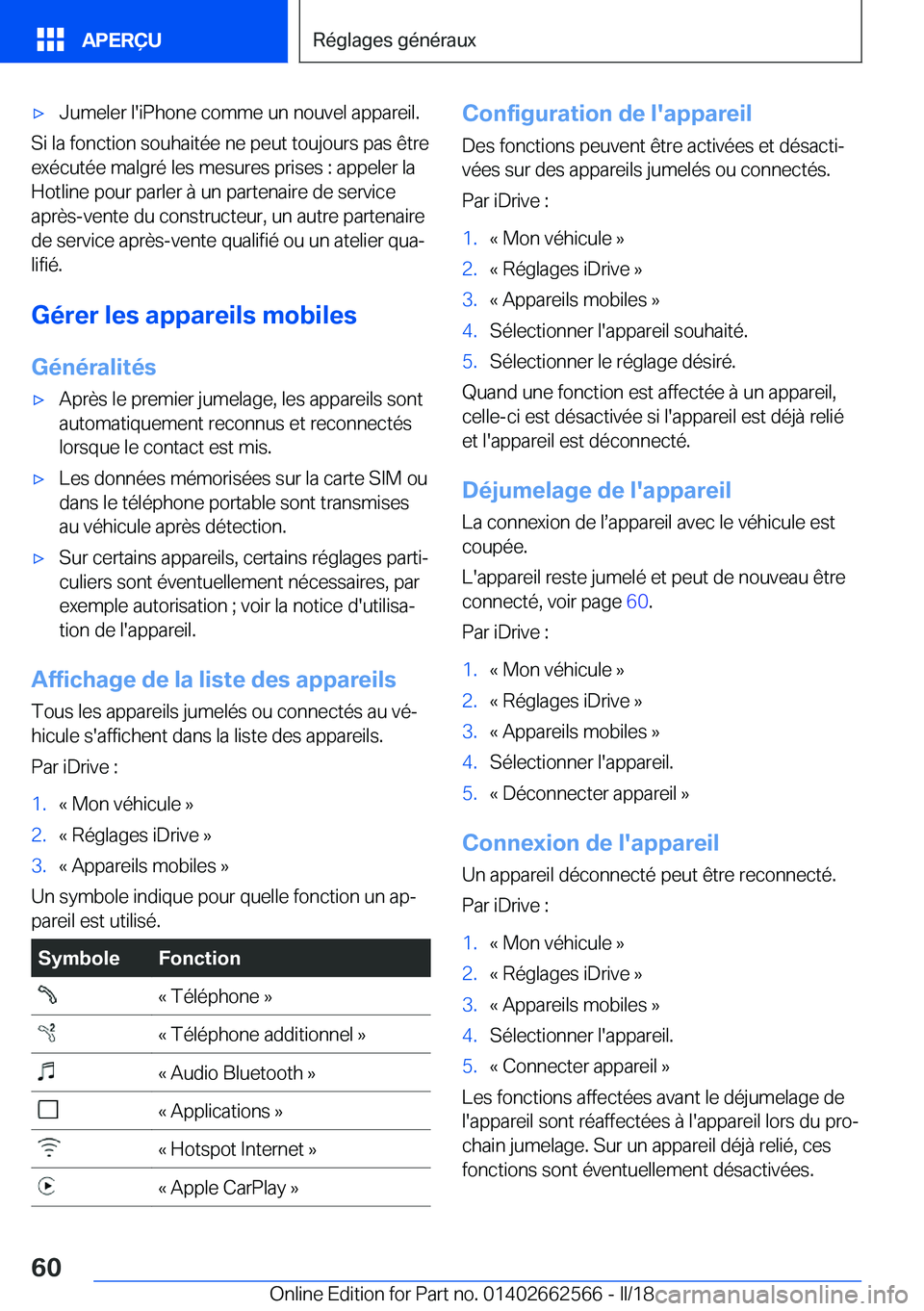 BMW M2 2018  Notices Demploi (in French) 'x�J�u�m�e�l�e�r� �l�'�i�P�h�o�n�e� �c�o�m�m�e� �u�n� �n�o�u�v�e�l� �a�p�p�a�r�e�i�l�.
�S�i� �l�a� �f�o�n�c�t�i�o�n� �s�o�u�h�a�i�t�é�e� �n�e� �p�e�u�t� �t�o�u�j�o�u�r�s� �p�a�s� �ê�t�r�e
�e