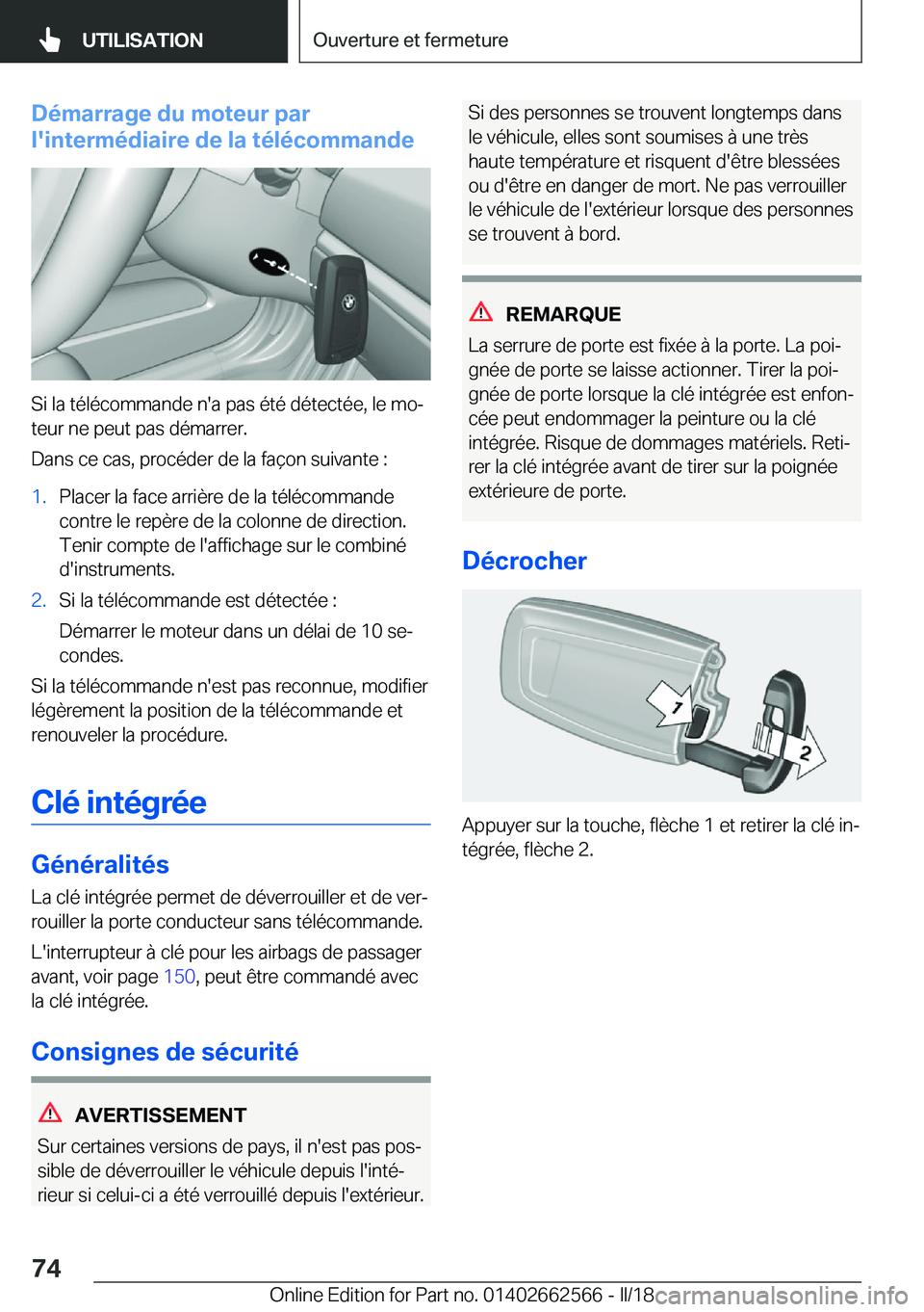 BMW M2 2018  Notices Demploi (in French) �D�é�m�a�r�r�a�g�e��d�u��m�o�t�e�u�r��p�a�r
�l�'�i�n�t�e�r�m�é�d�i�a�i�r�e��d�e��l�a��t�é�l�é�c�o�m�m�a�n�d�e
�S�i� �l�a� �t�é�l�é�c�o�m�m�a�n�d�e� �n�'�a� �p�a�s� �é�t�é� �d�é�