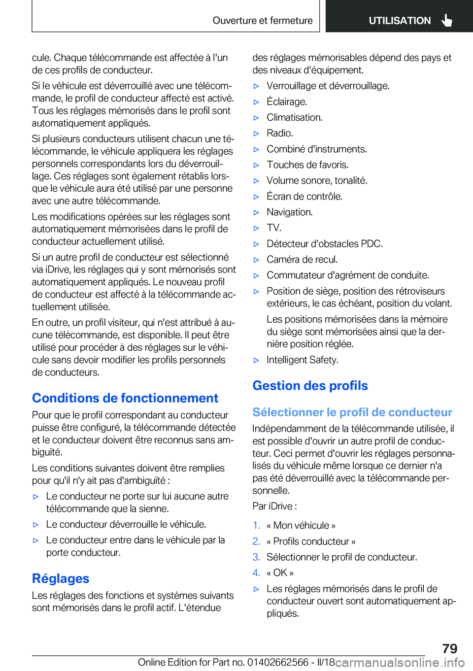 BMW M2 2018  Notices Demploi (in French) �c�u�l�e�.� �C�h�a�q�u�e� �t�é�l�é�c�o�m�m�a�n�d�e� �e�s�t� �a�f�f�e�c�t�é�e� �