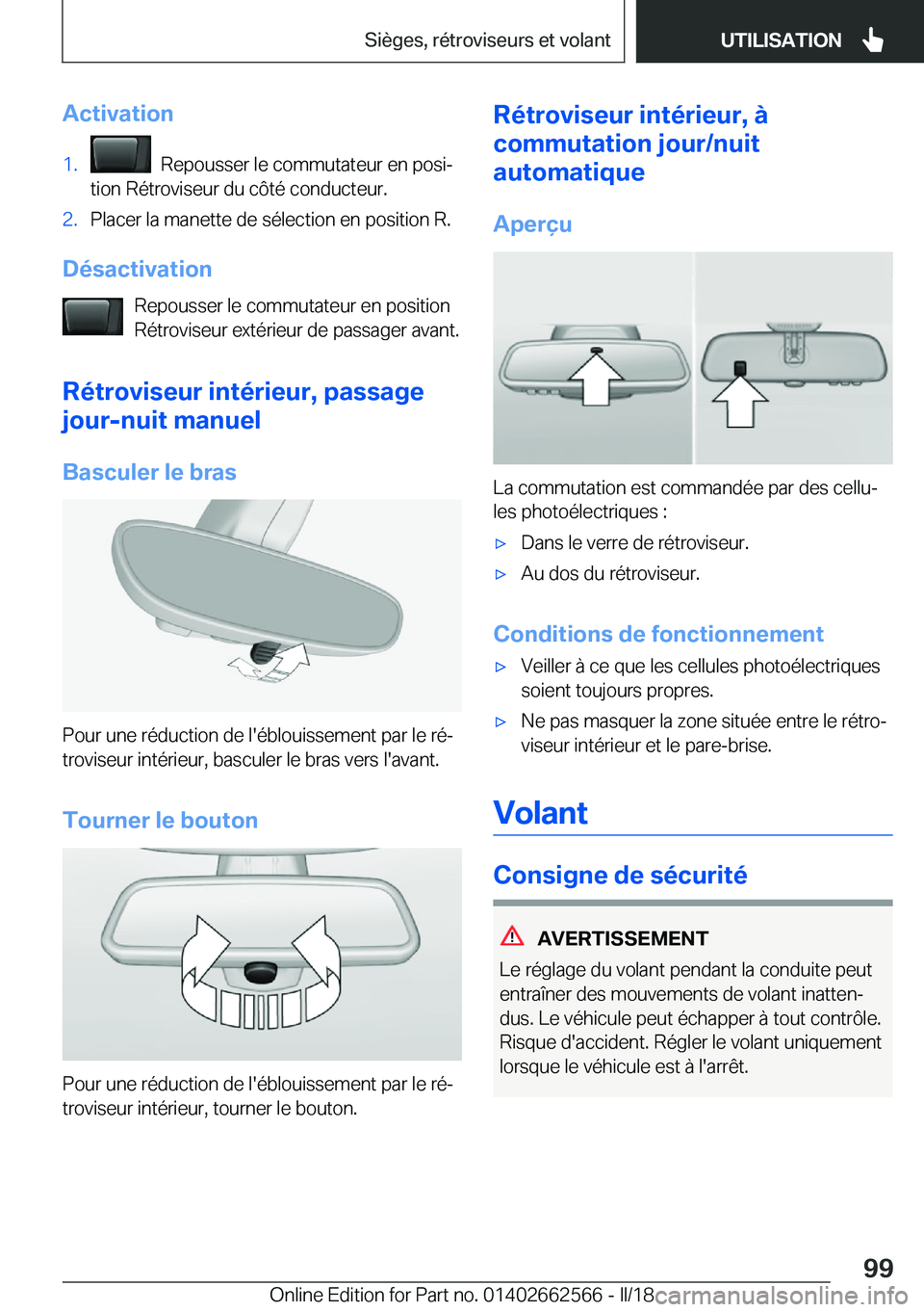 BMW M2 2018  Notices Demploi (in French) �A�c�t�i�v�a�t�i�o�n�1�.� � �R�e�p�o�u�s�s�e�r� �l�e� �c�o�m�m�u�t�a�t�e�u�r� �e�n� �p�o�s�ij
�t�i�o�n� �R�é�t�r�o�v�i�s�e�u�r� �d�u� �c�