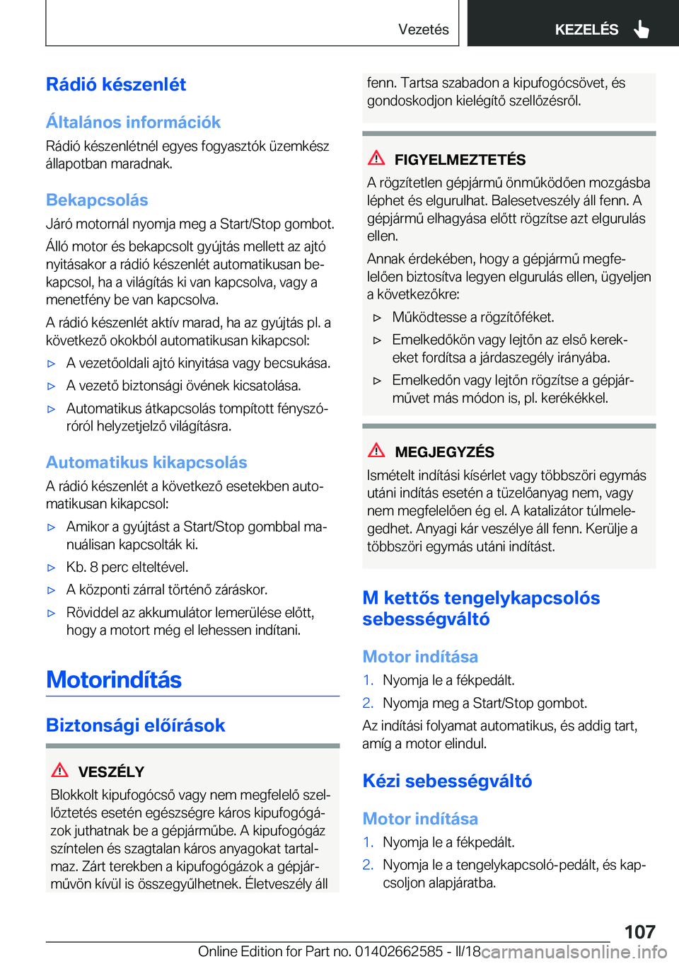 BMW M2 2018  Kezelési útmutató (in Hungarian) �R�