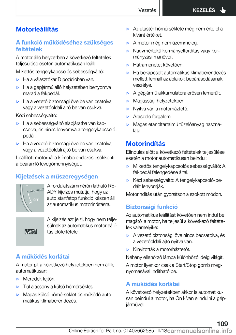 BMW M2 2018  Kezelési útmutató (in Hungarian) �M�o�t�o�r�l�e�