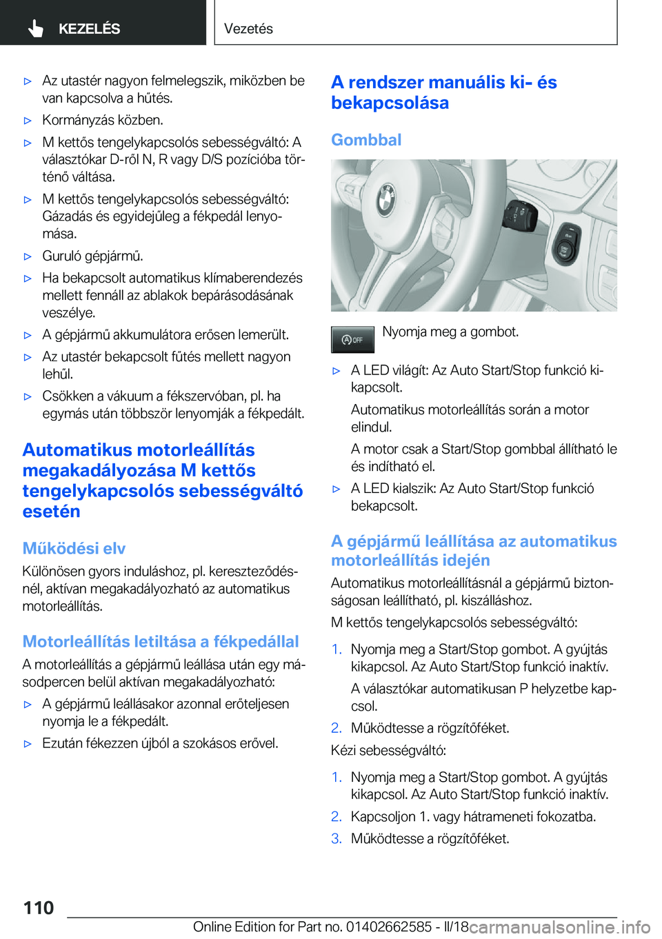 BMW M2 2018  Kezelési útmutató (in Hungarian) 'x�A�z� �u�t�a�s�t�
