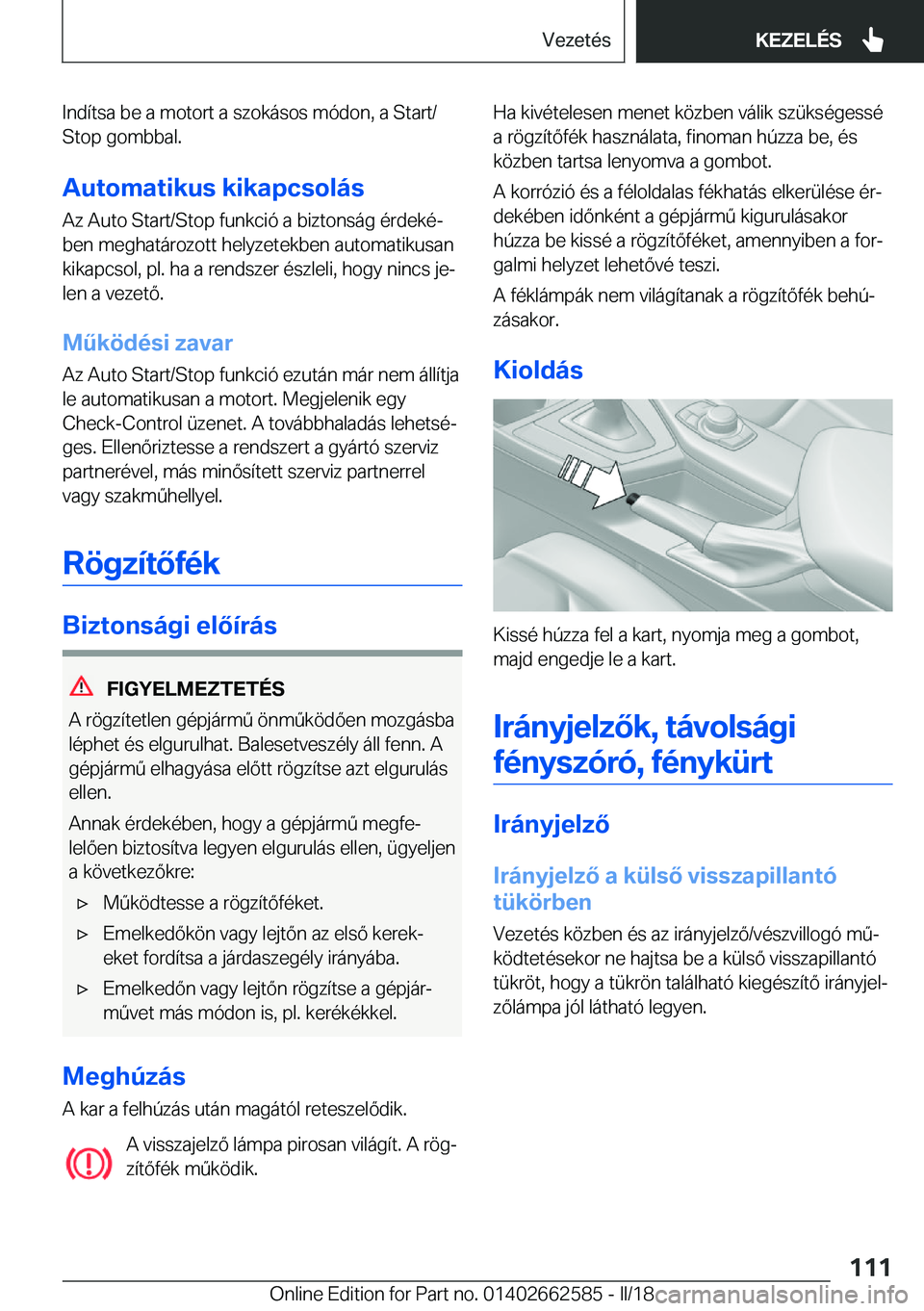 BMW M2 2018  Kezelési útmutató (in Hungarian) �I�n�d�