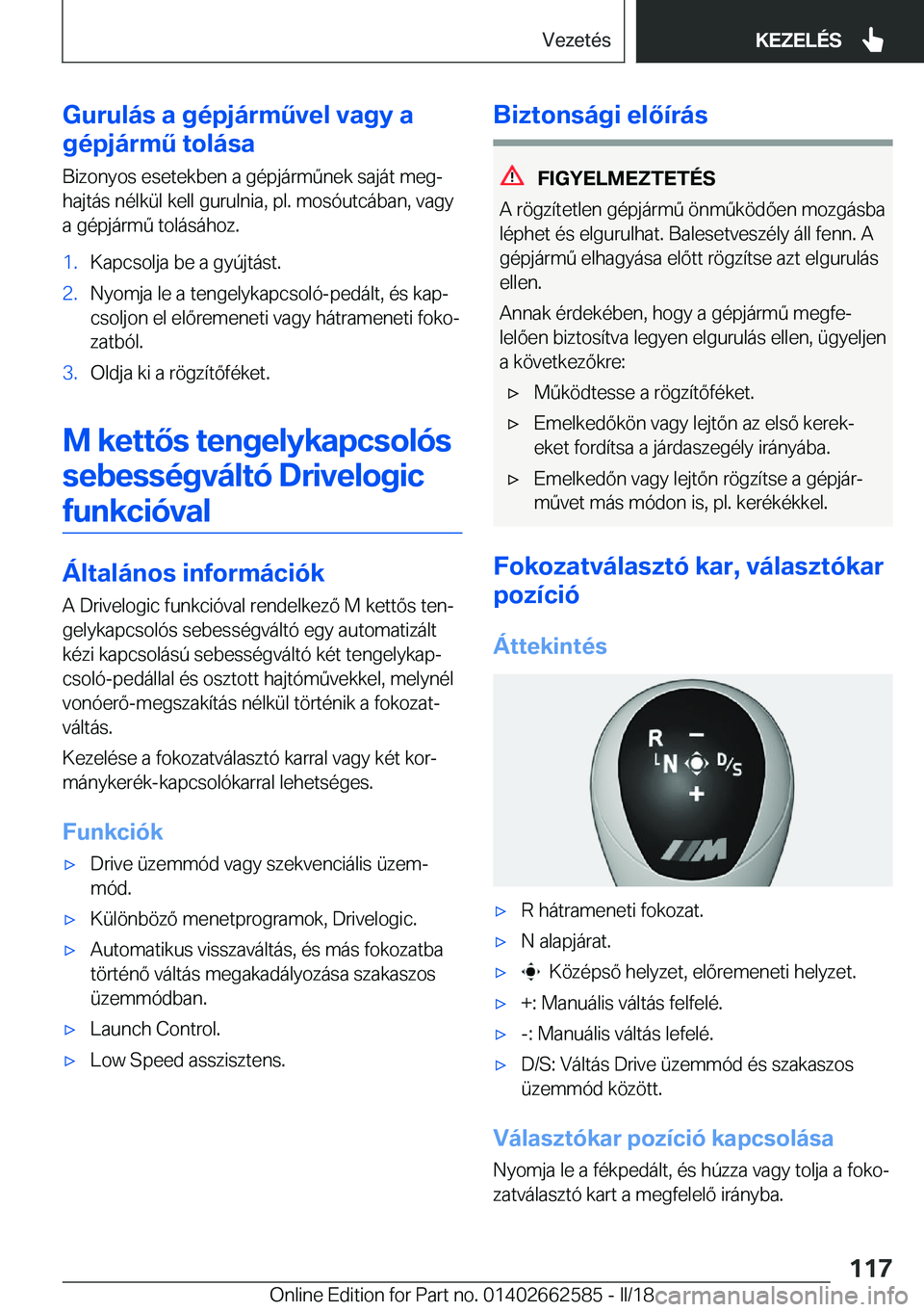 BMW M2 2018  Kezelési útmutató (in Hungarian) �G�u�r�u�l�