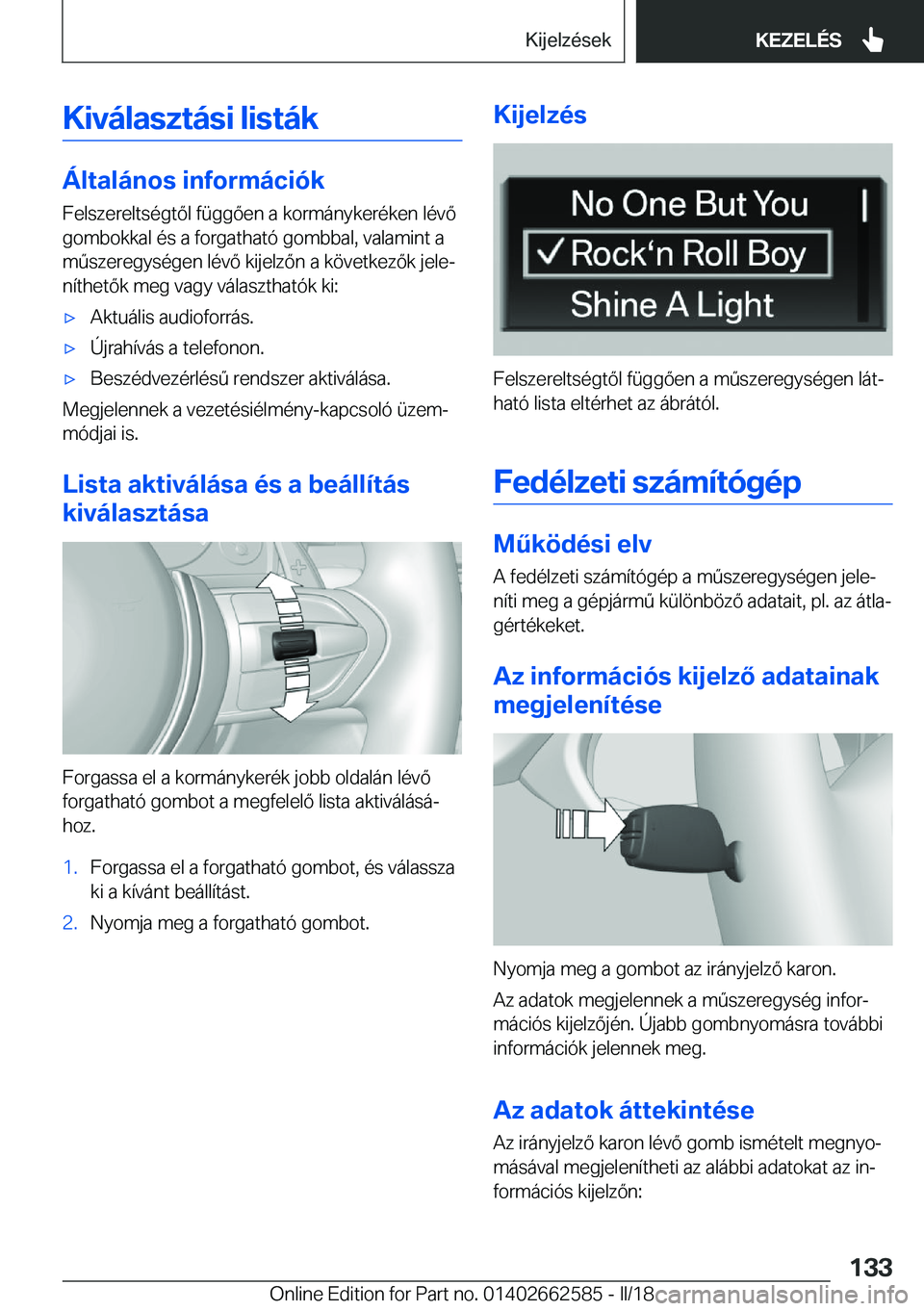 BMW M2 2018  Kezelési útmutató (in Hungarian) �K�i�v�