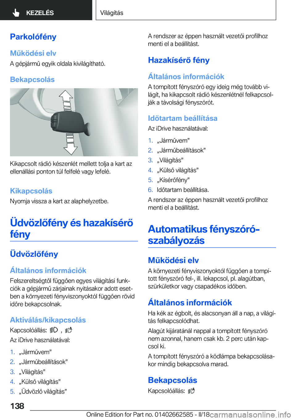 BMW M2 2018  Kezelési útmutató (in Hungarian) �P�a�r�k�o�l�