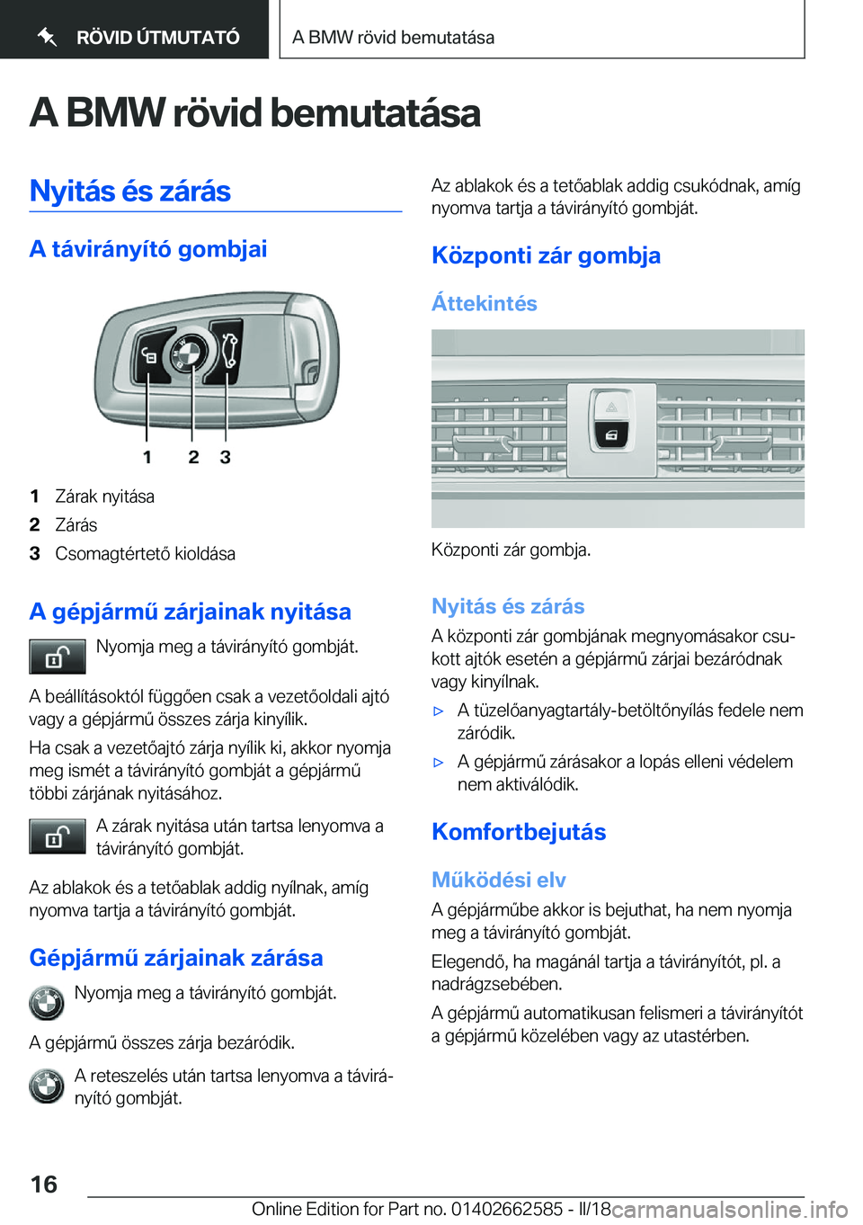 BMW M2 2018  Kezelési útmutató (in Hungarian) �A��B�M�W��r�