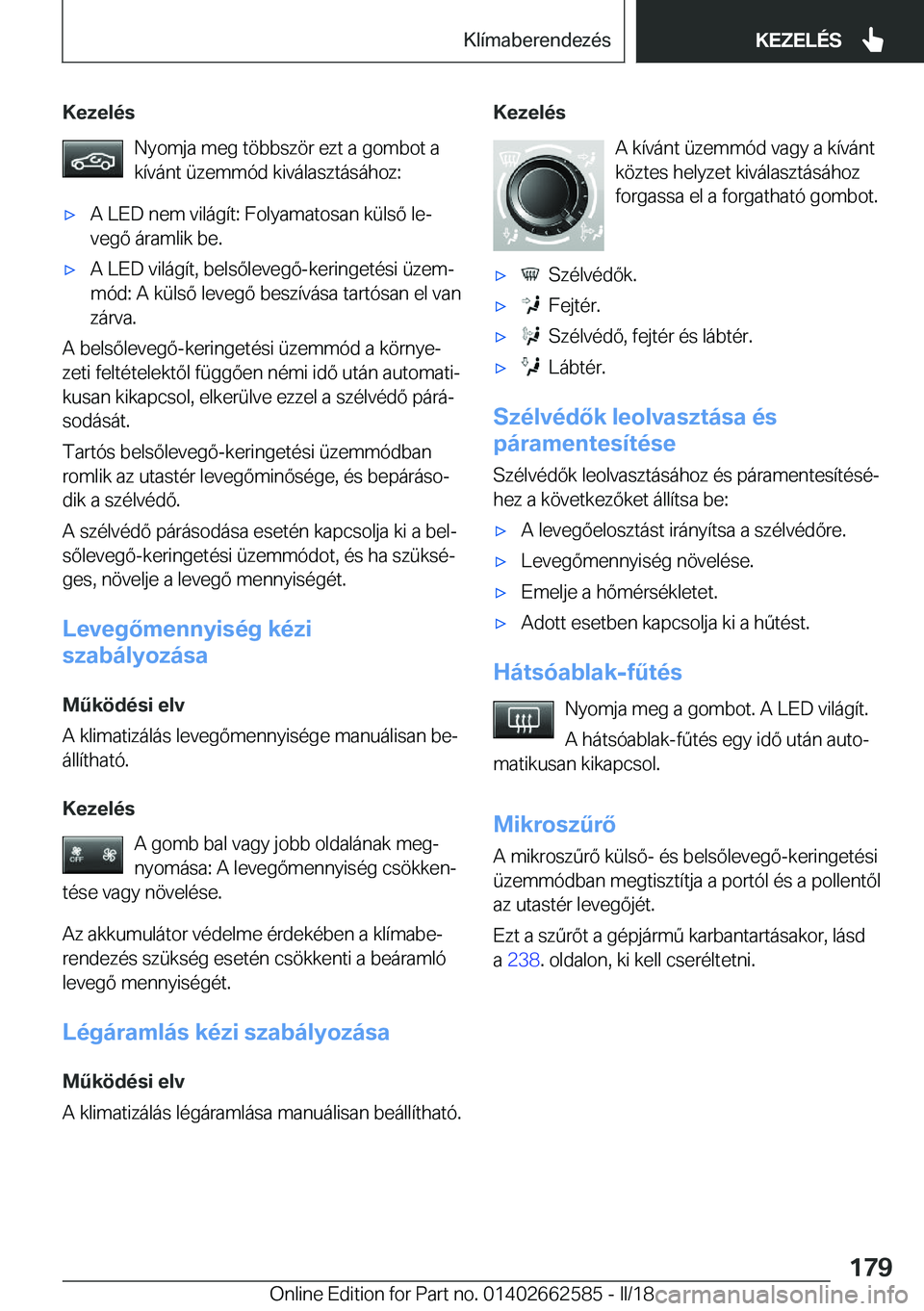 BMW M2 2018  Kezelési útmutató (in Hungarian) �K�e�z�e�l�