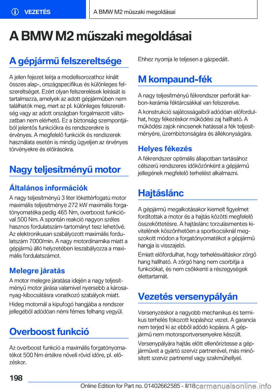 BMW M2 2018  Kezelési útmutató (in Hungarian) �A��B�M�W��M�2��m2�s�z�a�k�i��m�e�g�o�l�d�