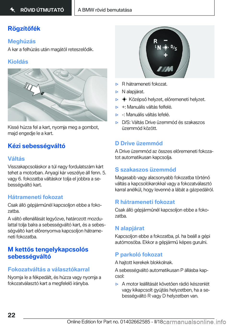 BMW M2 2018  Kezelési útmutató (in Hungarian) �R�