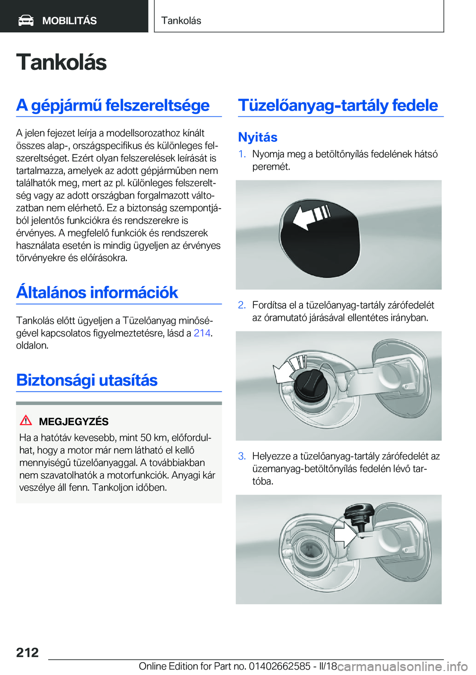 BMW M2 2018  Kezelési útmutató (in Hungarian) �T�a�n�k�o�l�