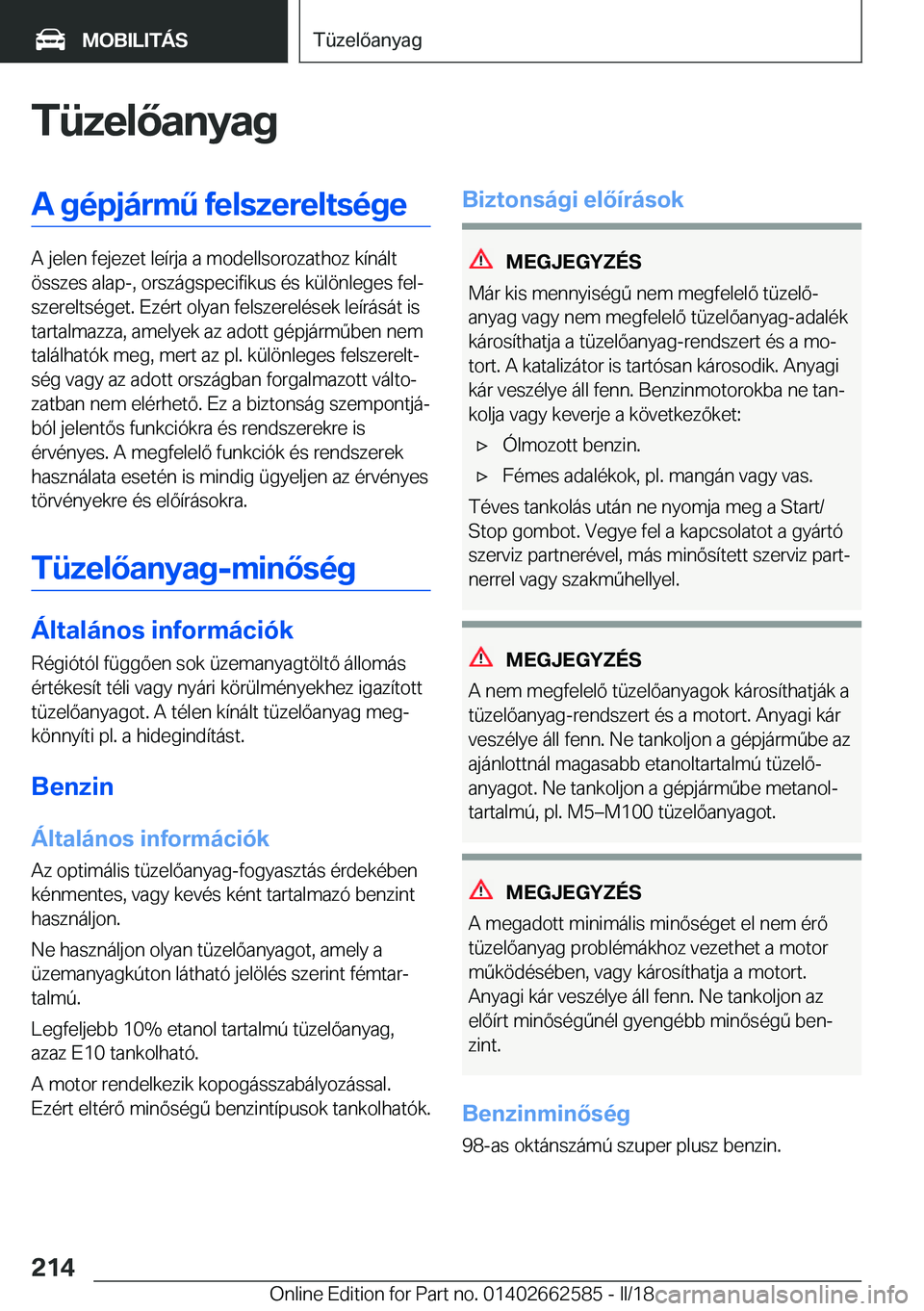 BMW M2 2018  Kezelési útmutató (in Hungarian) �T�