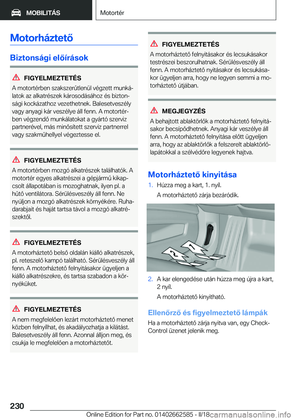 BMW M2 2018  Kezelési útmutató (in Hungarian) �M�o�t�o�r�h�