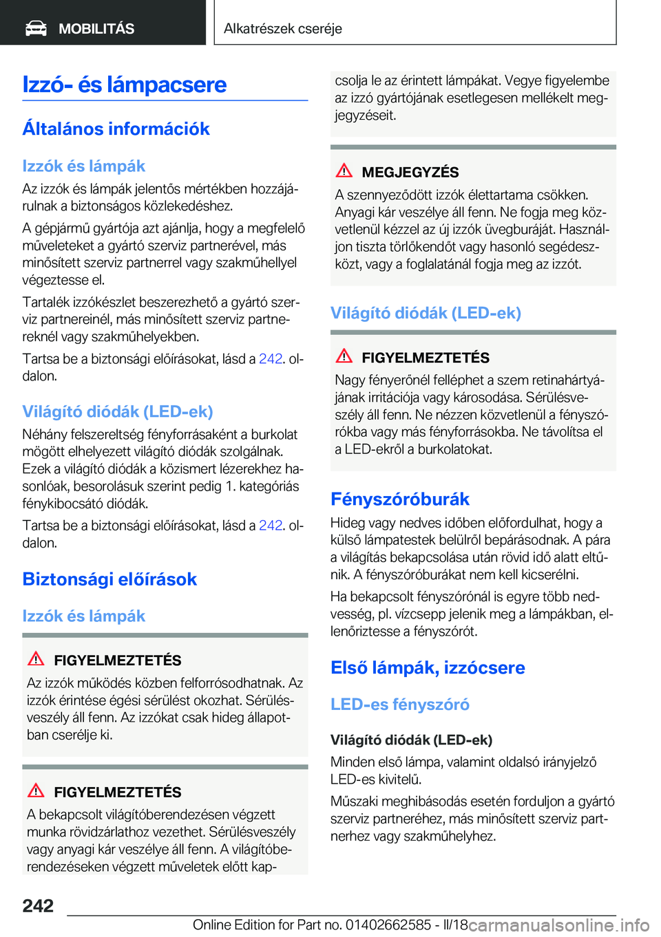 BMW M2 2018  Kezelési útmutató (in Hungarian) �I�z�z�