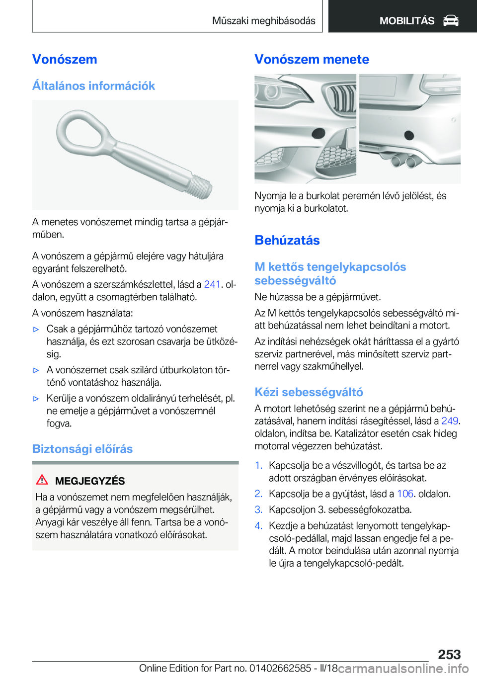 BMW M2 2018  Kezelési útmutató (in Hungarian) �V�o�n�