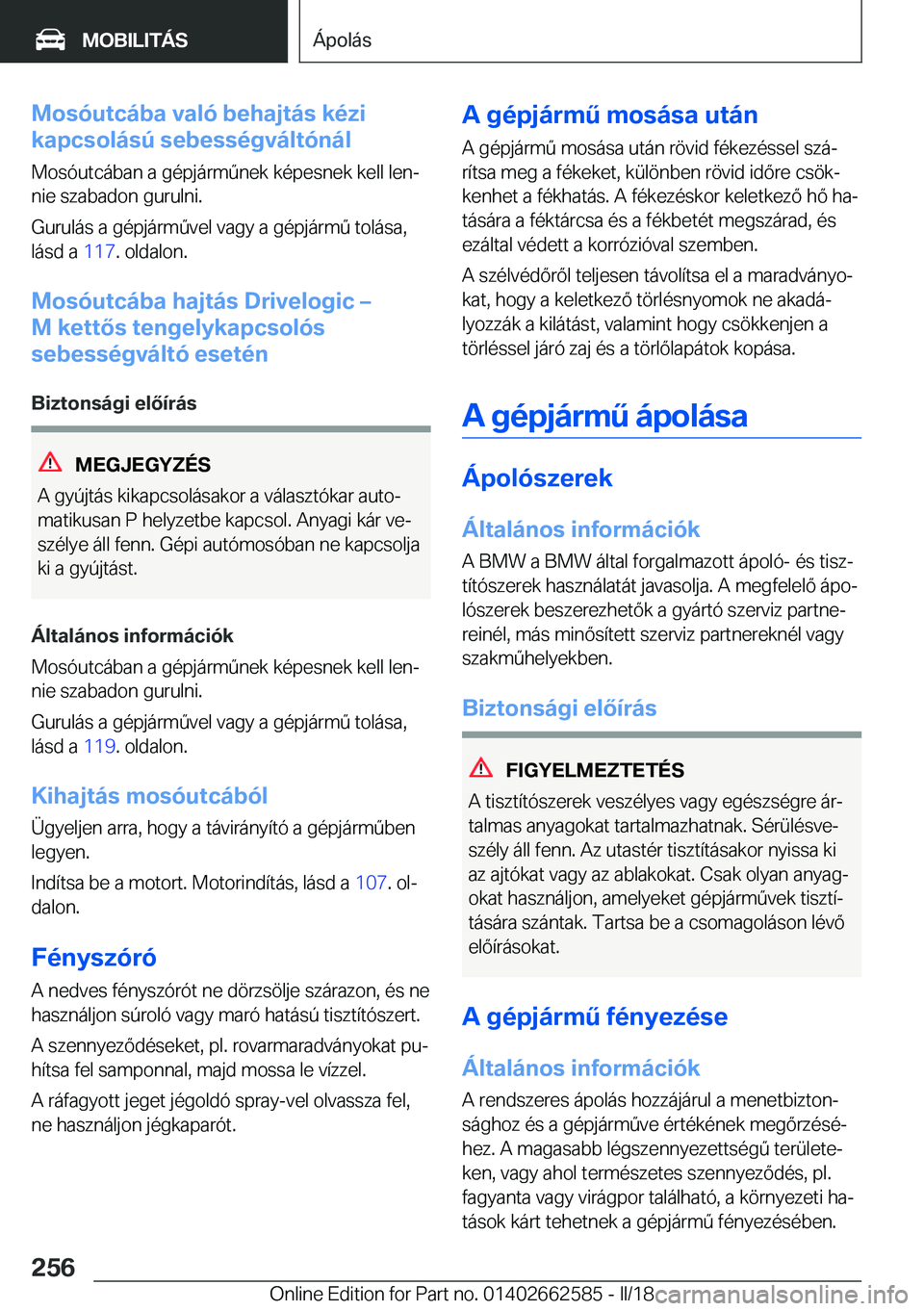 BMW M2 2018  Kezelési útmutató (in Hungarian) �M�o�s�