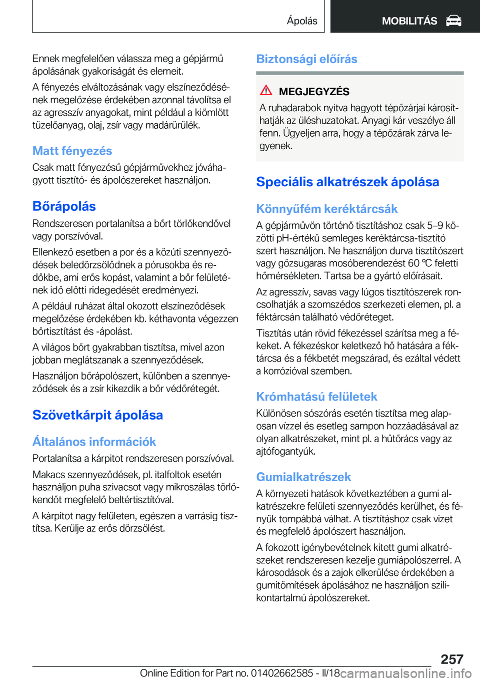 BMW M2 2018  Kezelési útmutató (in Hungarian) �E�n�n�e�k� �m�e�g�f�e�l�e�l�