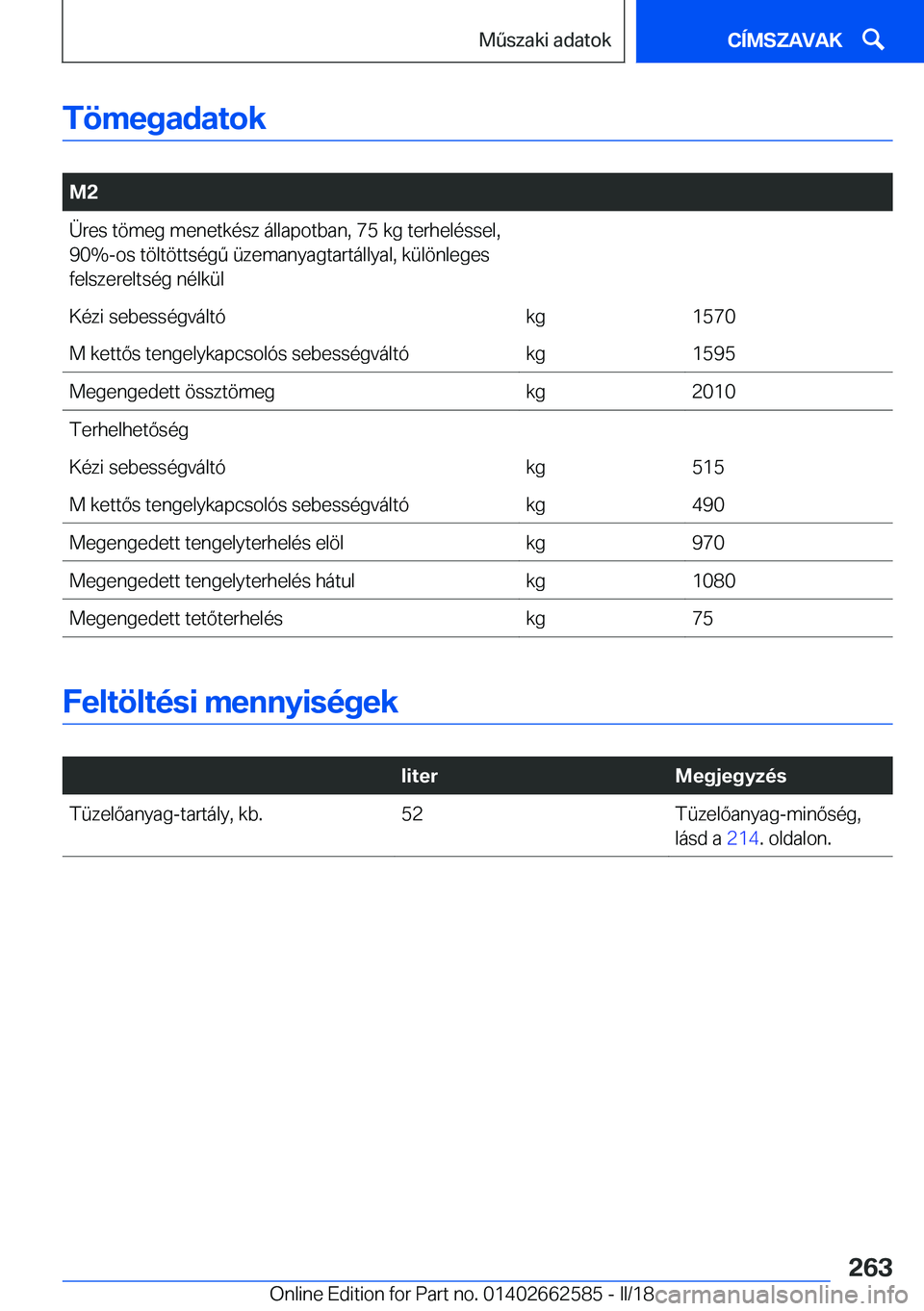 BMW M2 2018  Kezelési útmutató (in Hungarian) �T�