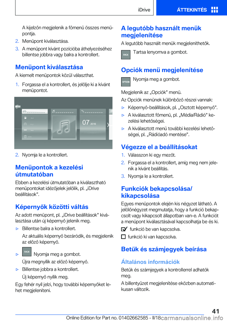 BMW M2 2018  Kezelési útmutató (in Hungarian) �A� �k�i�j�e�l�z�