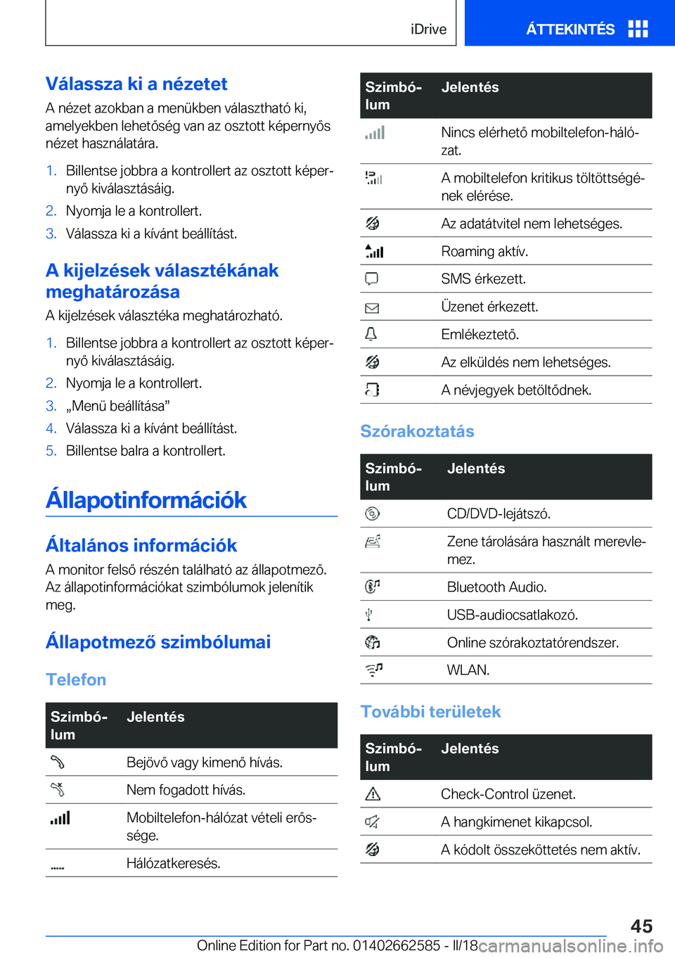 BMW M2 2018  Kezelési útmutató (in Hungarian) �V�