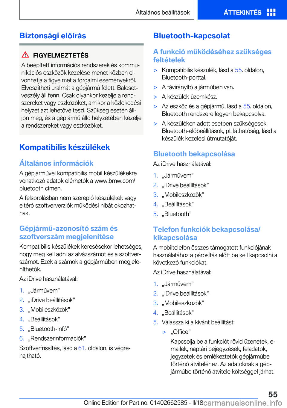 BMW M2 2018  Kezelési útmutató (in Hungarian) �B�i�z�t�o�n�s�