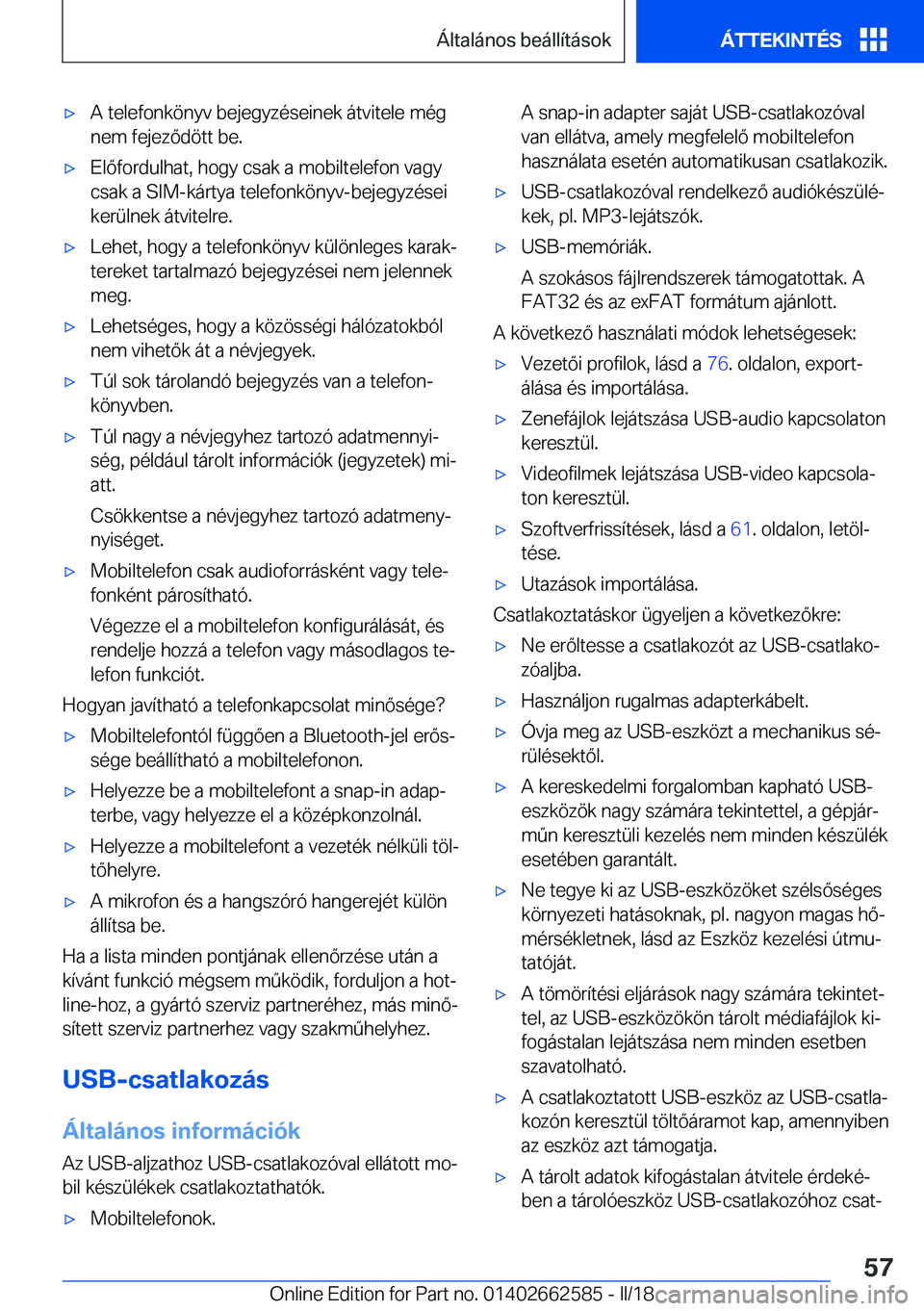 BMW M2 2018  Kezelési útmutató (in Hungarian) 'x�A� �t�e�l�e�f�o�n�k�