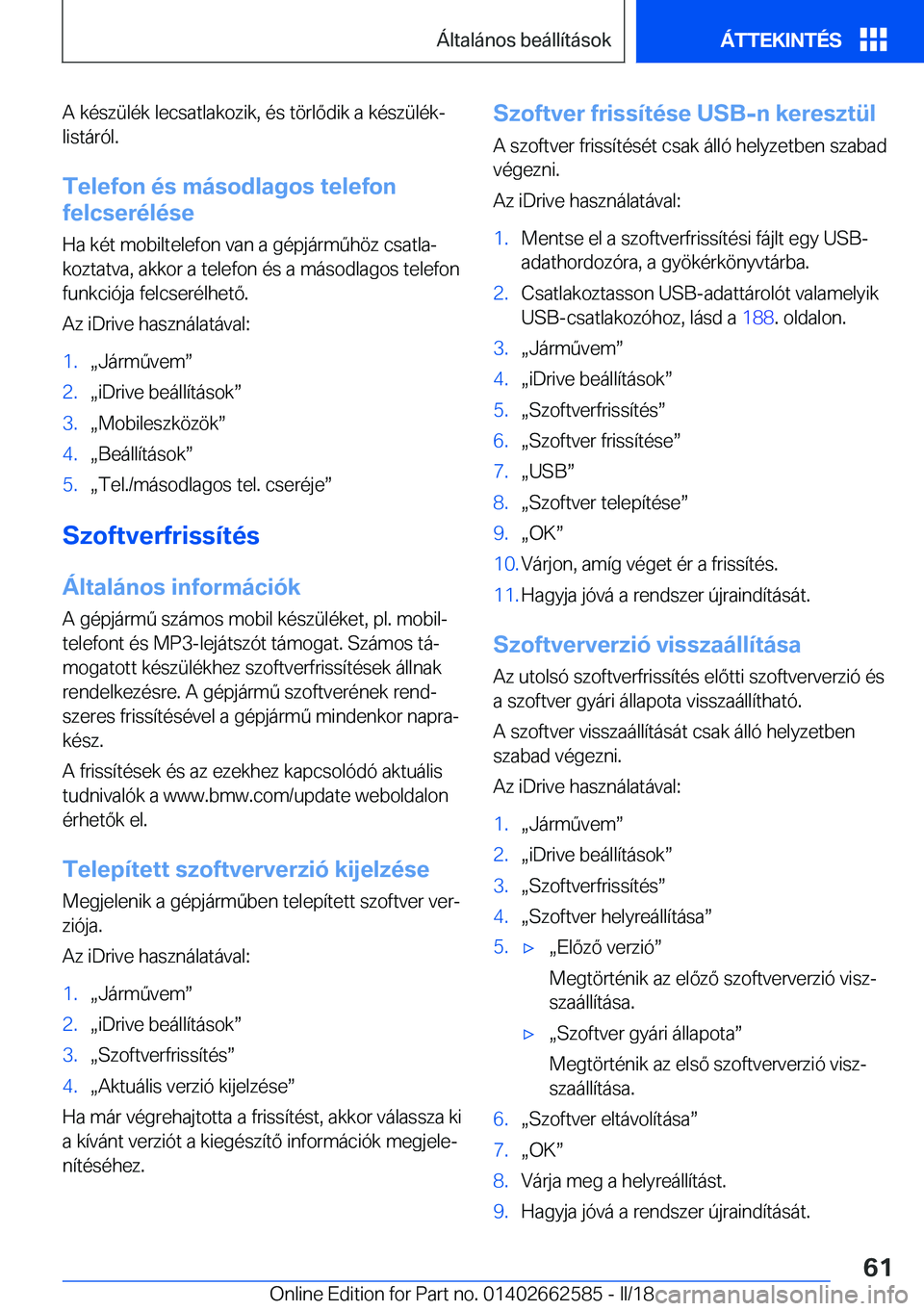 BMW M2 2018  Kezelési útmutató (in Hungarian) �A� �k�