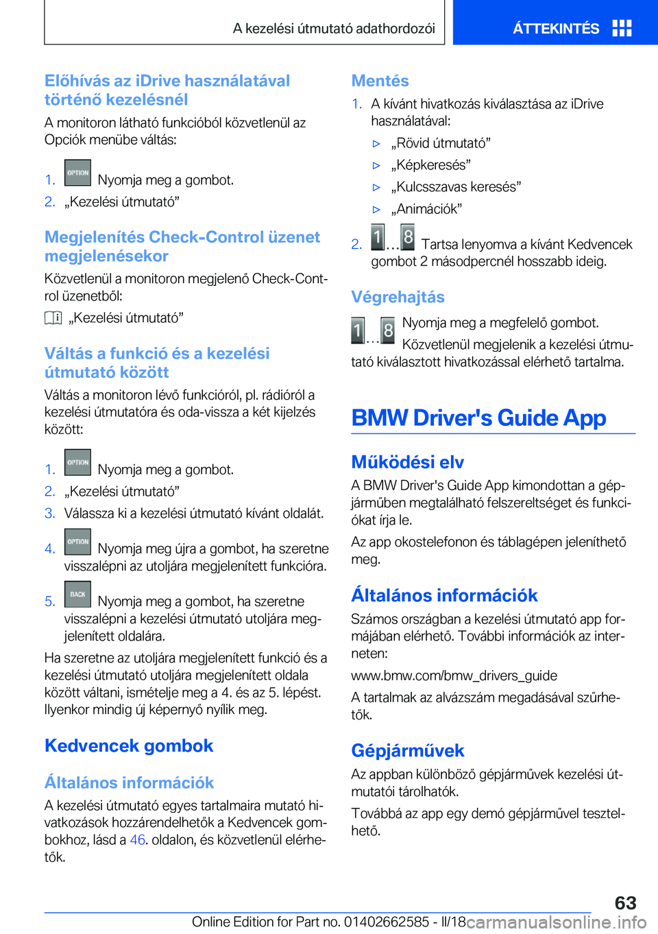 BMW M2 2018  Kezelési útmutató (in Hungarian) �E�l�