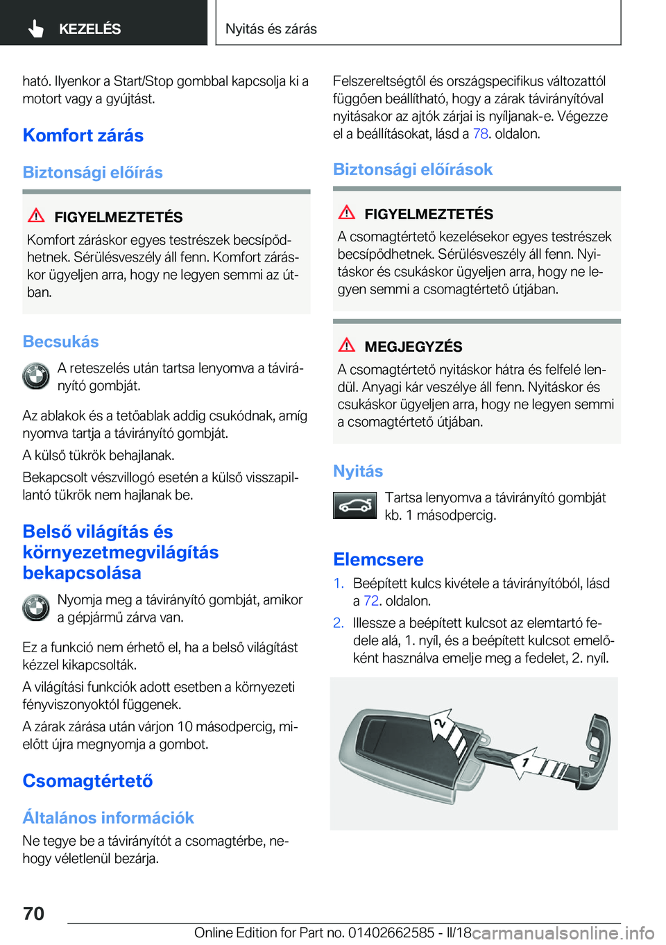 BMW M2 2018  Kezelési útmutató (in Hungarian) �h�a�t�