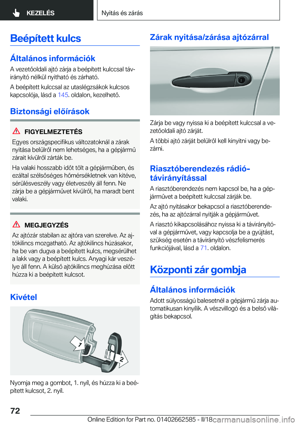 BMW M2 2018  Kezelési útmutató (in Hungarian) �B�e�