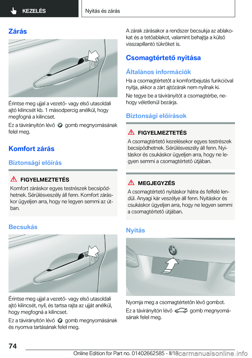 BMW M2 2018  Kezelési útmutató (in Hungarian) �Z�