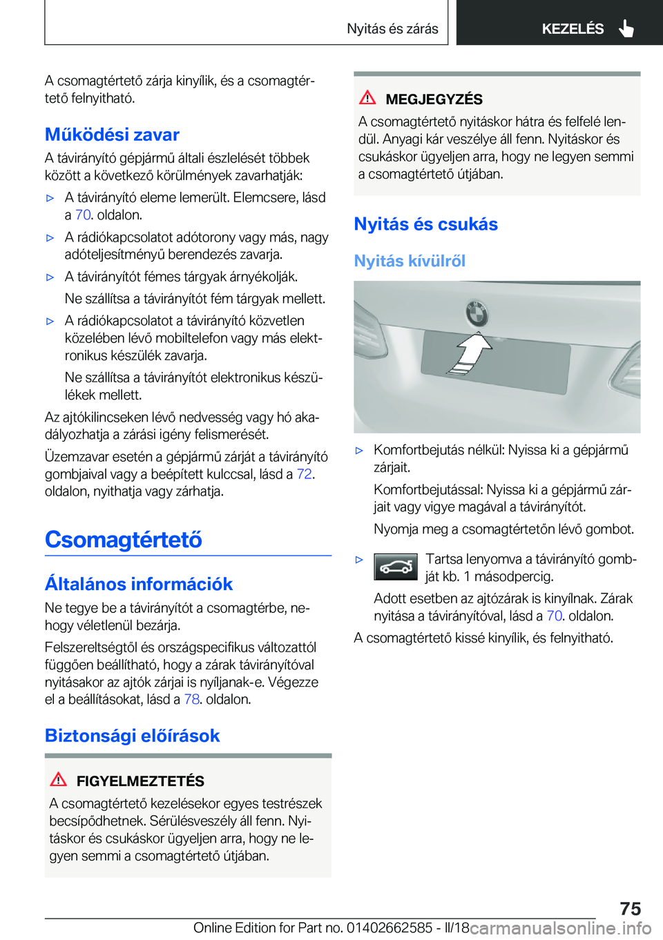 BMW M2 2018  Kezelési útmutató (in Hungarian) �A� �c�s�o�m�a�g�t�