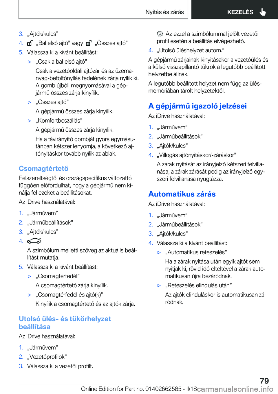 BMW M2 2018  Kezelési útmutató (in Hungarian) �3�.x�A�j�t�