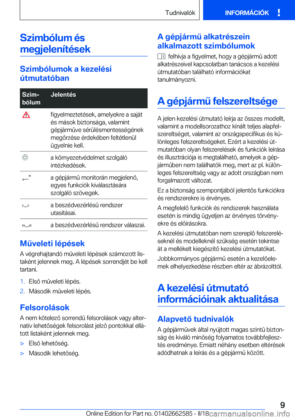 BMW M2 2018  Kezelési útmutató (in Hungarian) �S�z�i�m�b�