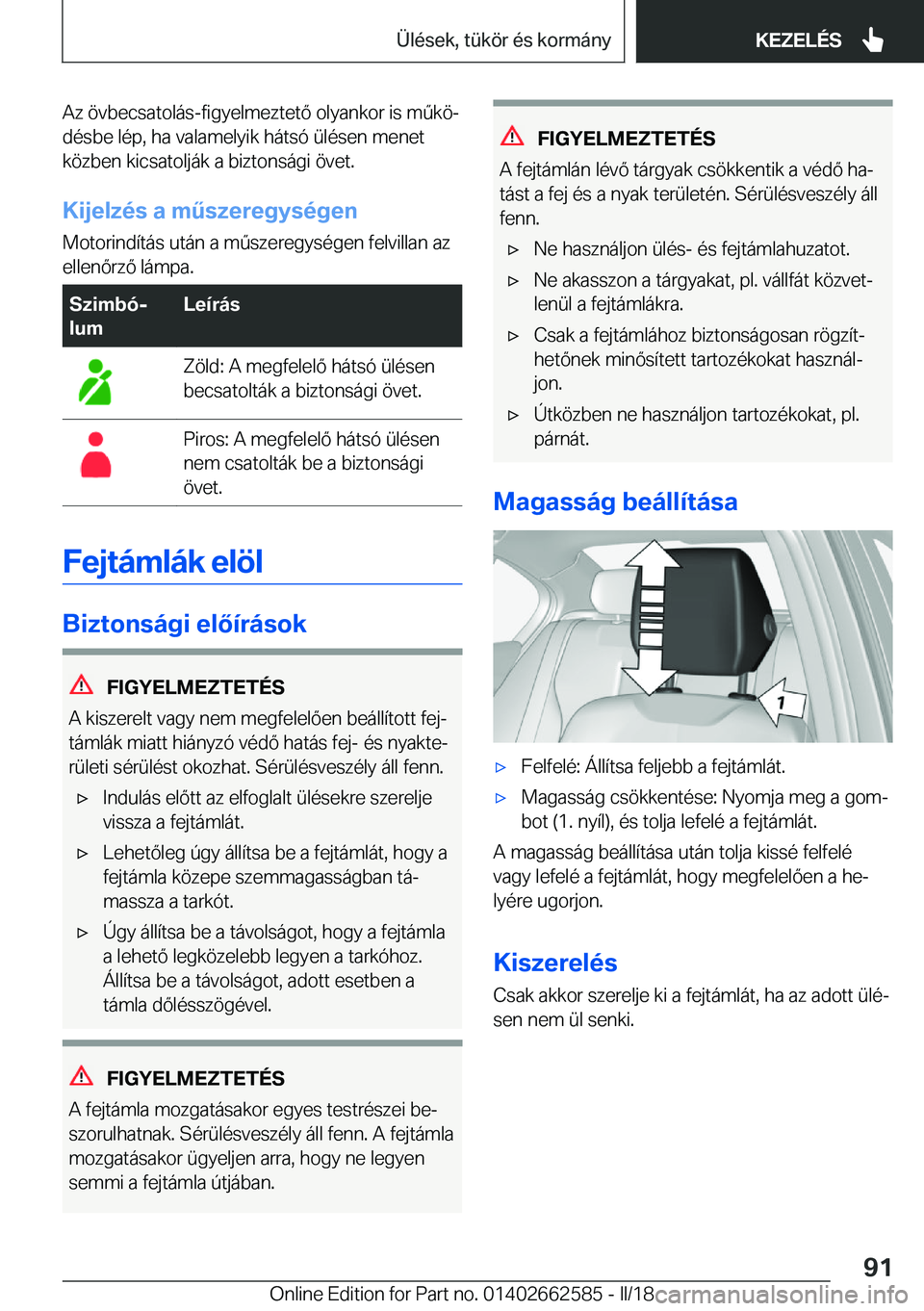 BMW M2 2018  Kezelési útmutató (in Hungarian) �A�z� �